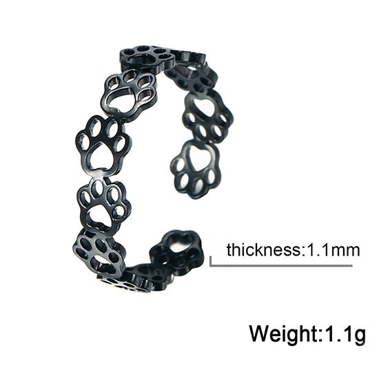 Wholesale Titanium steel color hollow continuous cat footprint opening adjustable couple ring stainless steel opening ring